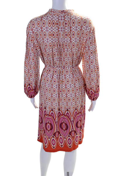 Robert Graham Womens V-neck Button Long Sleeve Aztec Print Casual Dress Orange S