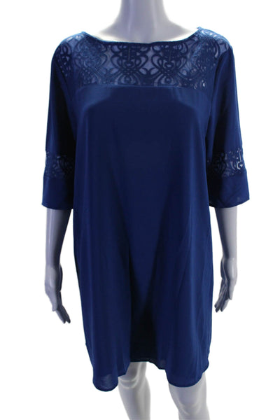 BB Dakota Womens Lace Detail Short Sleeves Knee Length Shirt Dress Blue Size Lar