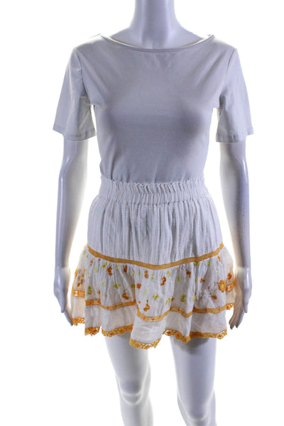 Love Shack Fancy Womens Cotton Embroidered Blouse Top + Skirt Set White Size XS