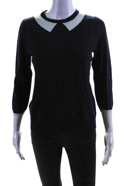 J Crew Women's Round Neck Long Sleeves Pullover Sweater Navy Blue Size S