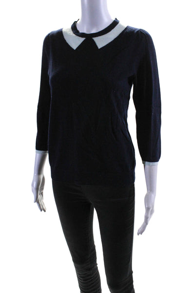 J Crew Women's Round Neck Long Sleeves Pullover Sweater Navy Blue Size S