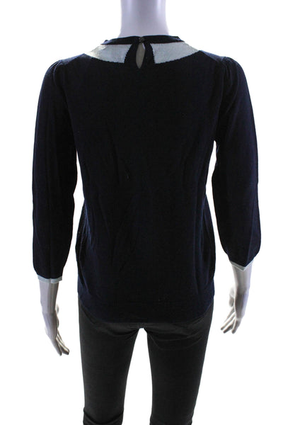 J Crew Women's Round Neck Long Sleeves Pullover Sweater Navy Blue Size S