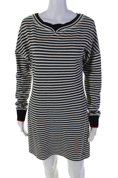 Grey Jason Wu Womens Cotton Long Sleeve Stripped Sweater Dress Black Size S