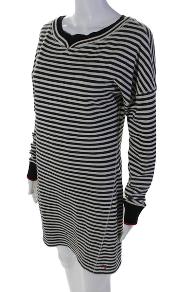 Grey Jason Wu Womens Cotton Long Sleeve Stripped Sweater Dress Black Size S