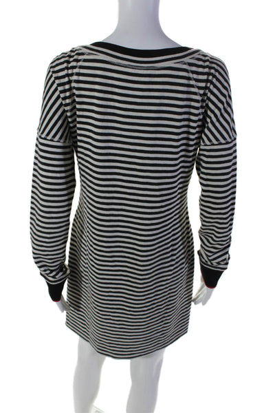 Grey Jason Wu Womens Cotton Long Sleeve Stripped Sweater Dress Black Size S