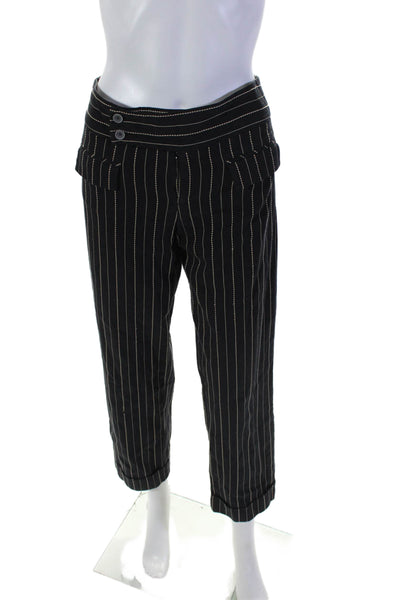 Nanette Lepore Womens Zip Button Textures Cuff Bottom Stripe Pants Black Size 8