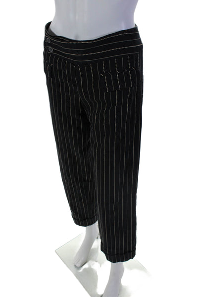 Nanette Lepore Womens Zip Button Textures Cuff Bottom Stripe Pants Black Size 8