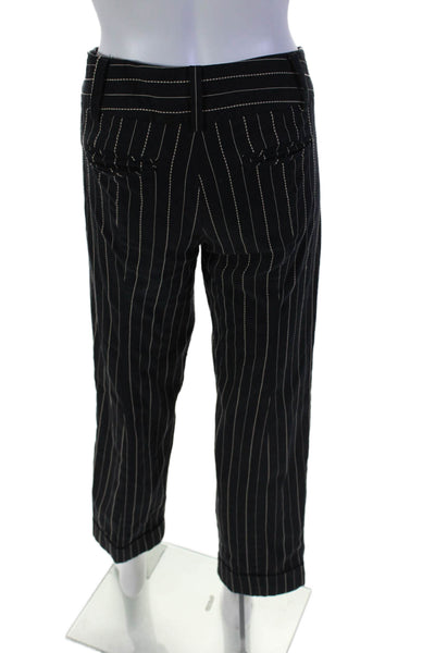 Nanette Lepore Womens Zip Button Textures Cuff Bottom Stripe Pants Black Size 8