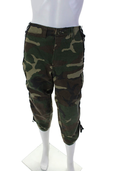 First Of A Kind Womens Camouflage Textured Braided Wide Leg Pants Green Size M