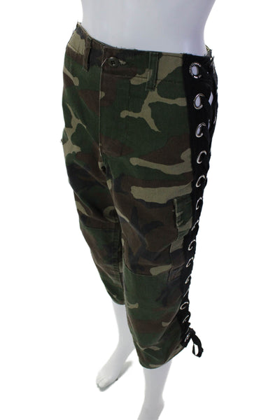 First Of A Kind Womens Camouflage Textured Braided Wide Leg Pants Green Size M
