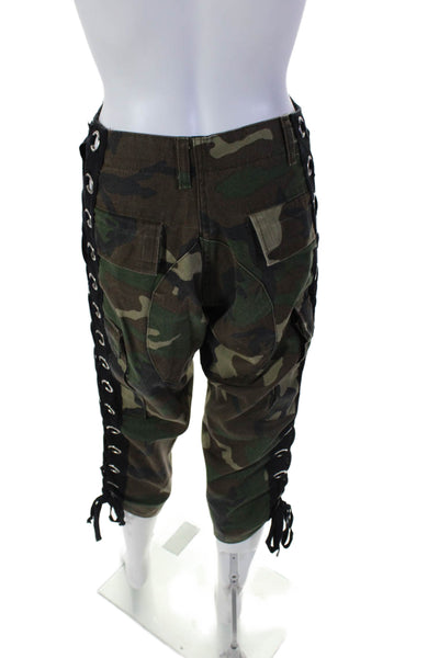 First Of A Kind Womens Camouflage Textured Braided Wide Leg Pants Green Size M