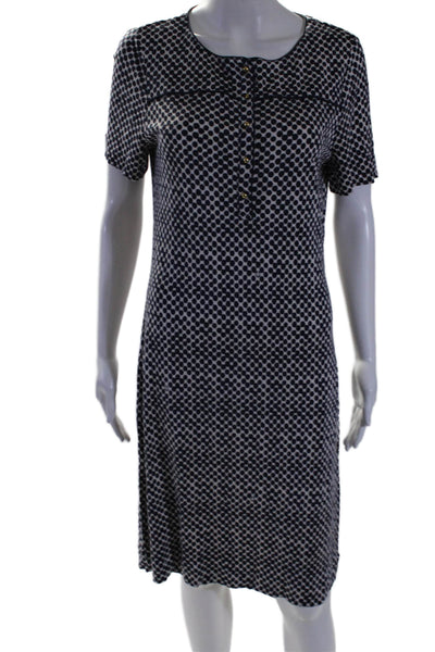 Tory Burch Womens Short Sleeve Scoop Neck Silk Polka Dot Dress Navy White Large