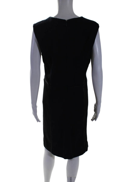 Tory Burch Womens Back Zip Sleeveless Crew Neck Dress Navy Black Wool Size Large