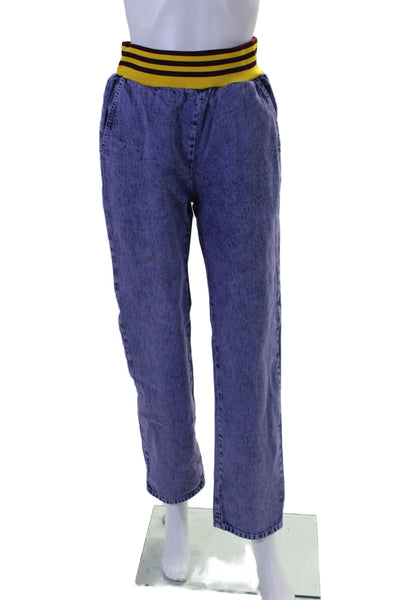 Rachel Comey Womens Striped Waistband Straight Leg Denim Pants Purple Size XS