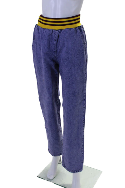 Rachel Comey Womens Striped Waistband Straight Leg Denim Pants Purple Size XS