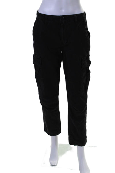 Re/Done Womens Zipper Fly Mid Rise Straight Leg Cargo Pants Black Cotton Size 26