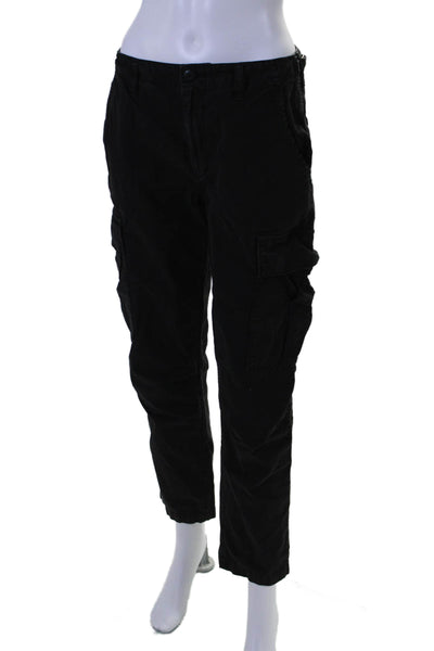 Re/Done Womens Zipper Fly Mid Rise Straight Leg Cargo Pants Black Cotton Size 26