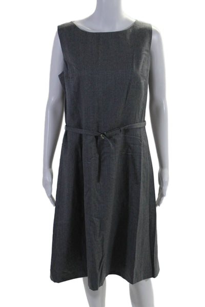 Brooks Brothers Womens Back Zip Sleeveless Belted Shift Dress Gray Wool Size 12