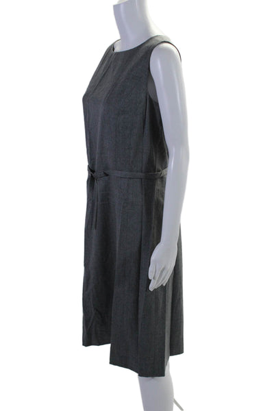 Brooks Brothers Womens Back Zip Sleeveless Belted Shift Dress Gray Wool Size 12