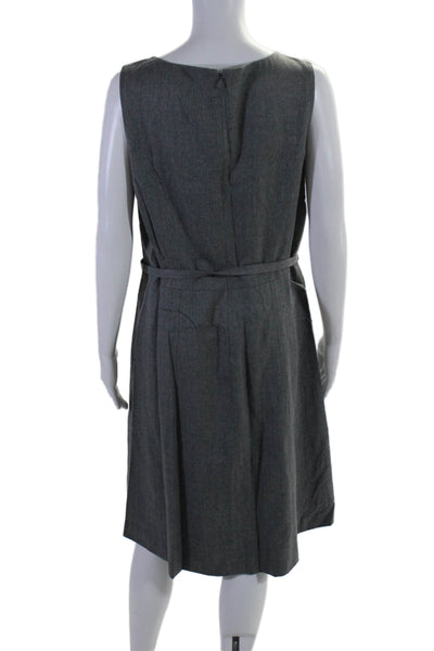 Brooks Brothers Womens Back Zip Sleeveless Belted Shift Dress Gray Wool Size 12