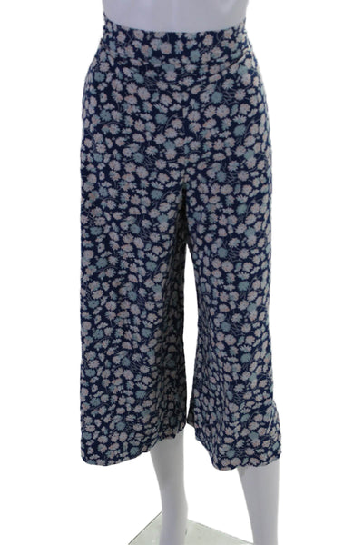 Madewell Womens High Rise Wide Leg Floral Cropped Pants Blue Multi Size Large