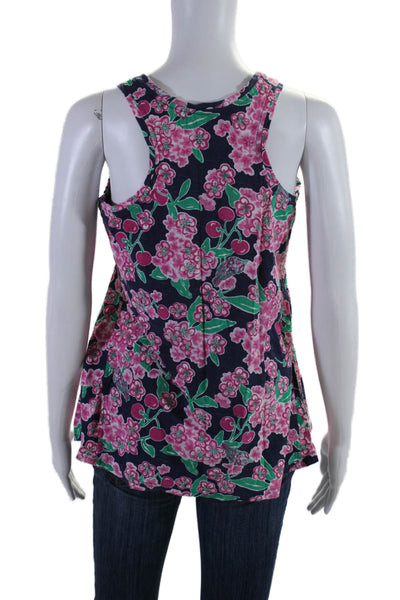 Lilly Pulitzer Womens Scoop Neck Cherry Floral Tank Top Navy Pink Size Large