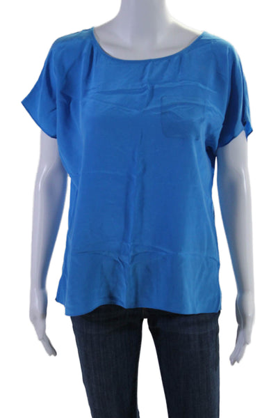 Lilly Pulitzer Womens Short Sleeve Scoop Neck Silk Pocket Tee Shirt Blue Large