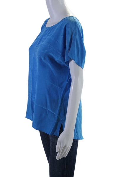 Lilly Pulitzer Womens Short Sleeve Scoop Neck Silk Pocket Tee Shirt Blue Large