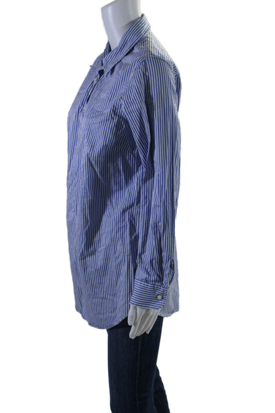 J. Mclaughlin Womens Long Sleeve Collared Striped Shirt White Blue Size Large