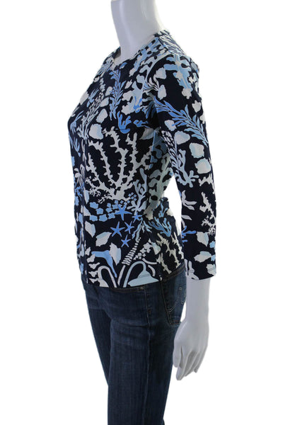 J. Mclaughlin Womens Abstract Print Shirt Navy Blue White Size Extra Small