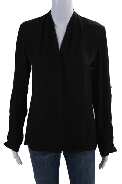 Elie Tahari Womens Silk Button Down Long Sleeves Blouse Black Size Extra Small