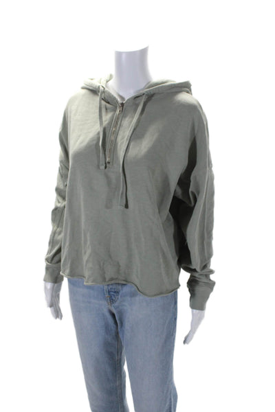 Amo Womens Cotton Faded Green Half Zip Long Sleeve Pullover Hoodie Size S