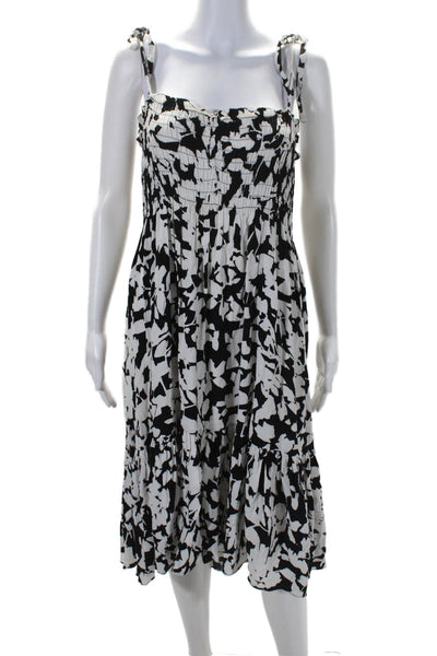 Kate Spade New York Womens Spaghetti Strap Smocked Floral Dress Black White 2