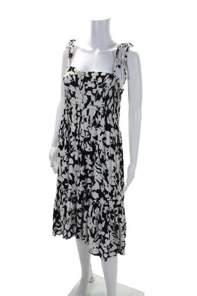 Kate Spade New York Womens Spaghetti Strap Smocked Floral Dress Black White 2