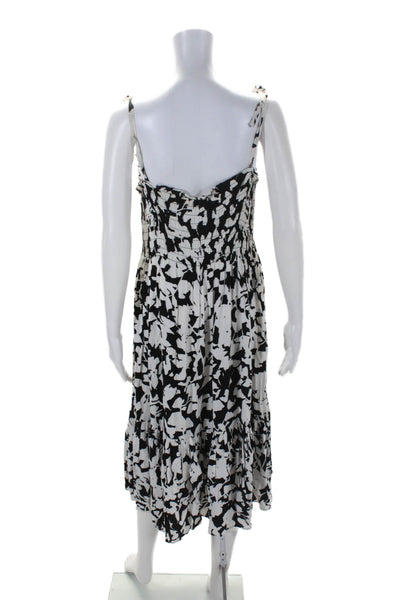 Kate Spade New York Womens Spaghetti Strap Smocked Floral Dress Black White 2