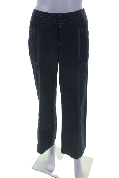 Nanette Lepore Womens Cotton High Rise Contrast Trim Wide Leg Pants Blue Size 8