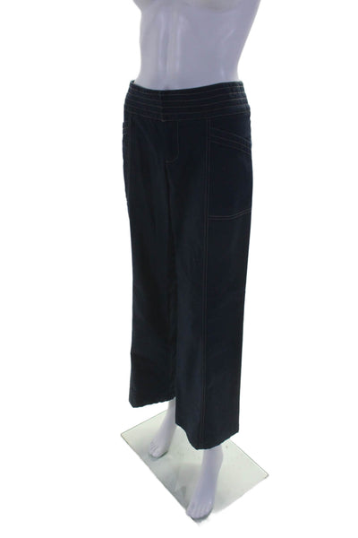 Nanette Lepore Womens Cotton High Rise Contrast Trim Wide Leg Pants Blue Size 8