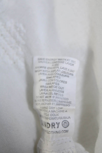 Sundry Womens Cotton Textured Long Sleeve V-neck Sheer Blouse White Size L