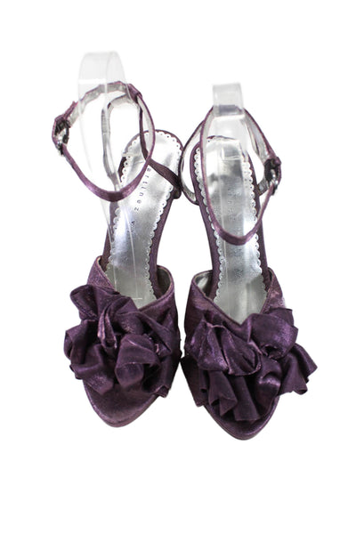 Martinez Valero Womens Ankle Strap Open Toe Ruffle Sparkly Heels Purple Size 8