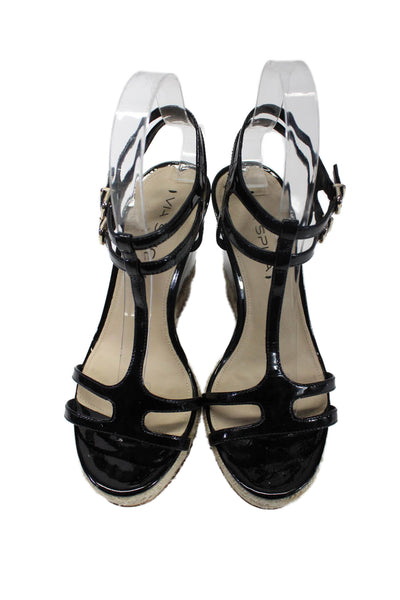 Via Spiga Womens Black Leather Strappy Platform Wedge Sandals Shoes Size 7M