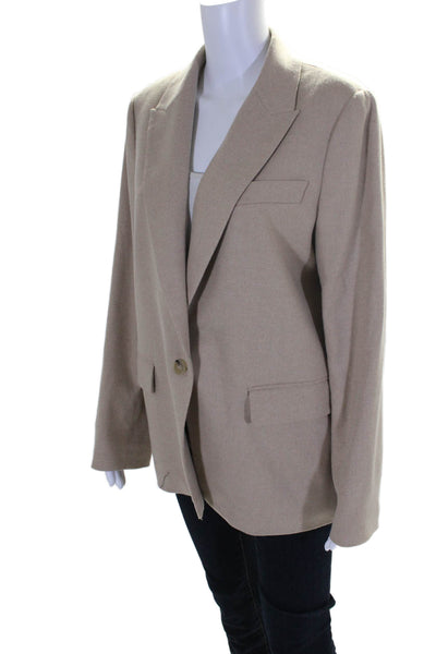 Vince Womens Two Pocket Peak Collar Button Up Blazer Jacket Beige Size 12