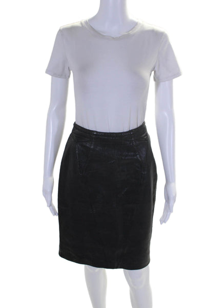 Tannery West Womens Leather Knee Length Back Slit Pencil Skirt Black Size 8