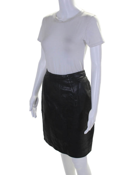 Tannery West Womens Leather Knee Length Back Slit Pencil Skirt Black Size 8