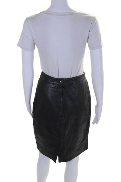 Tannery West Womens Leather Knee Length Back Slit Pencil Skirt Black Size 8