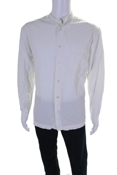 Eskandar Mens Cotton Button Up Long Sleeved Front Pocket Shirt White Size 1