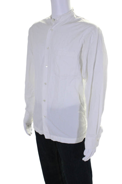 Eskandar Mens Cotton Button Up Long Sleeved Front Pocket Shirt White Size 1