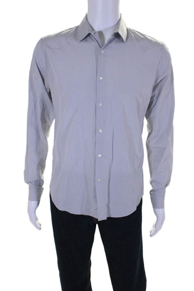 Sandro Mens Button Front Long Sleeve Collared Dress Shirt Gray Cotton Size 39