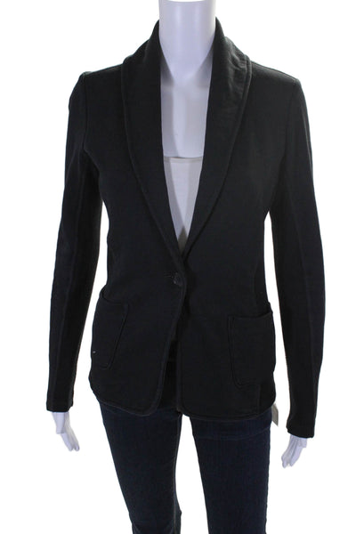 Standard James Perse Womens Ribbed Trim Button Down Jacket Black Cotton Size 2