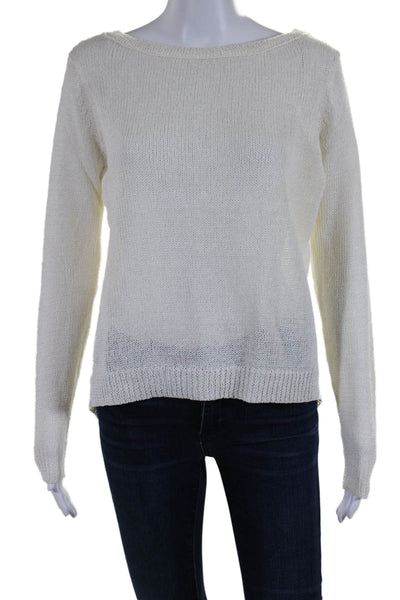 360 Sweater Womens Linen Blend Low Back Pullover Sweater Top Cream Size S