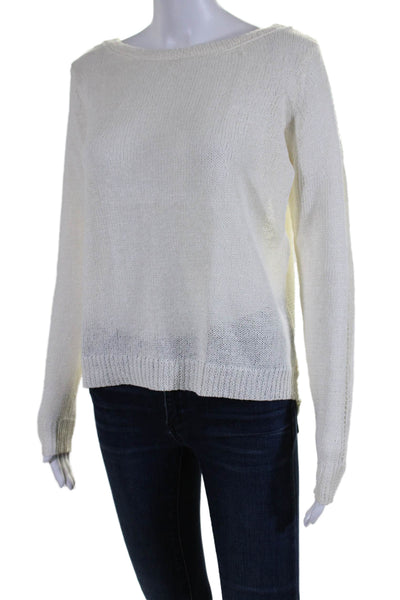 360 Sweater Womens Linen Blend Low Back Pullover Sweater Top Cream Size S